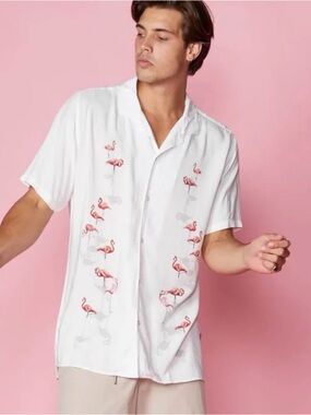 Barney Cools Men's Short-Sleeve Flamingo Shirt M